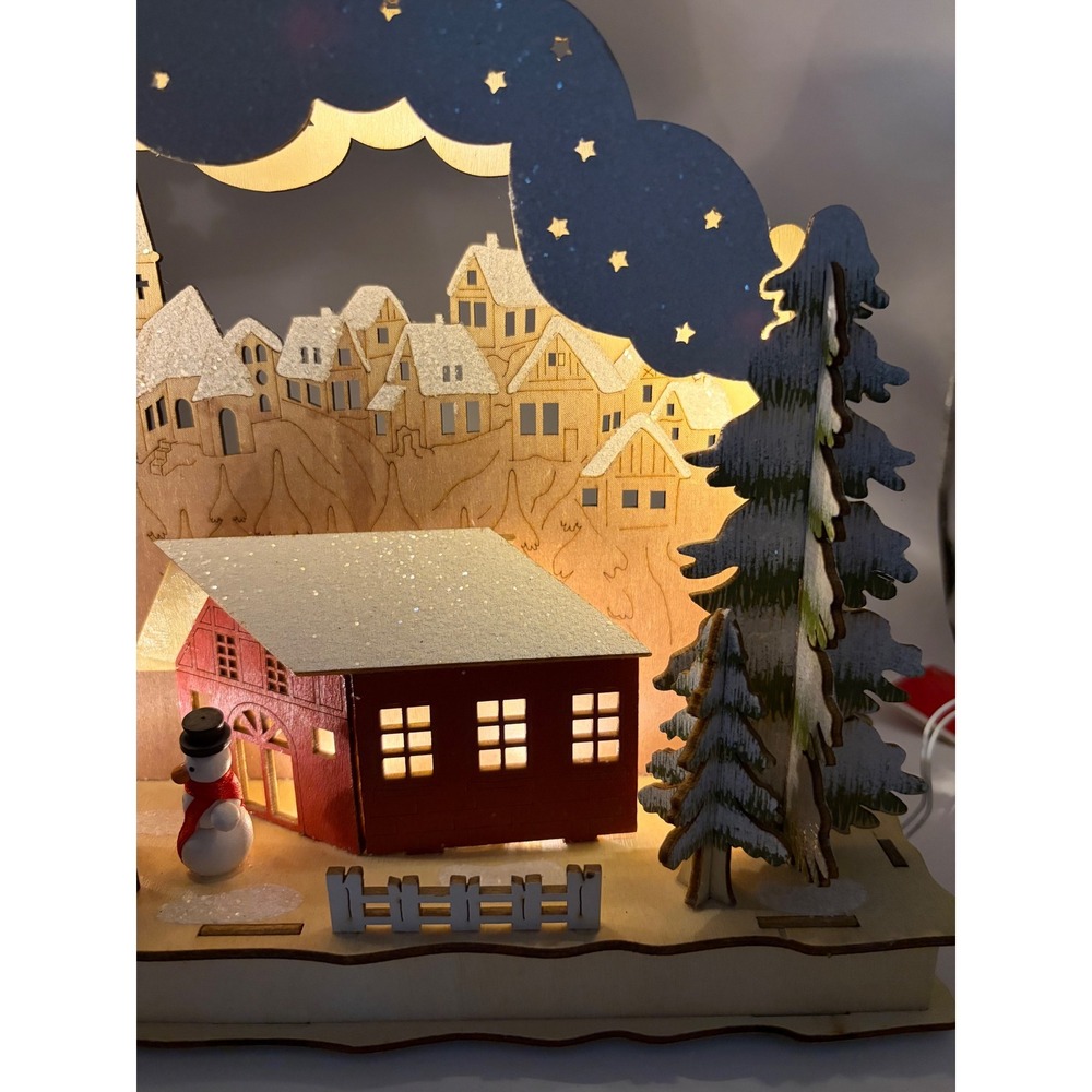 Light Up Wooden Nordic Style Christmas Village Arch Music Box Snowman Deer - Picture 8 of 14